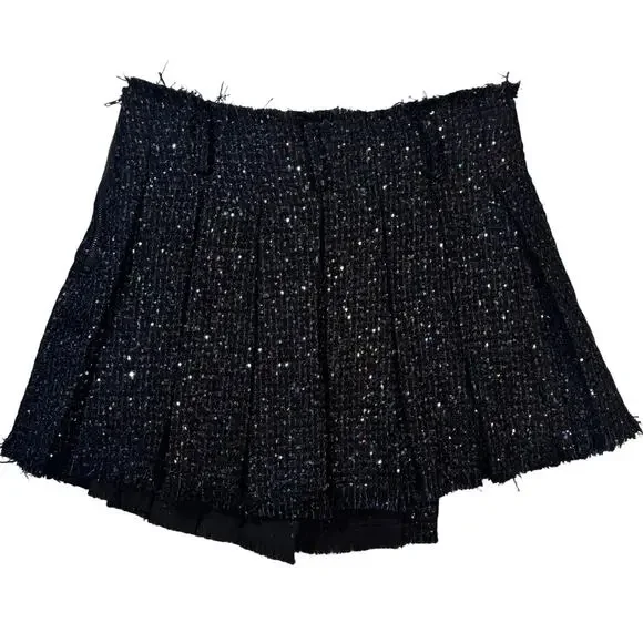 Aqua Wicked Tweed Asymmetric Pleated Skirt Women’s Medium Dark Academia Broadway - Picture 4 of 16